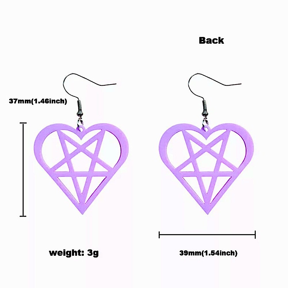 Pastel purple pentagram heart earrings - Picture 4 of 4